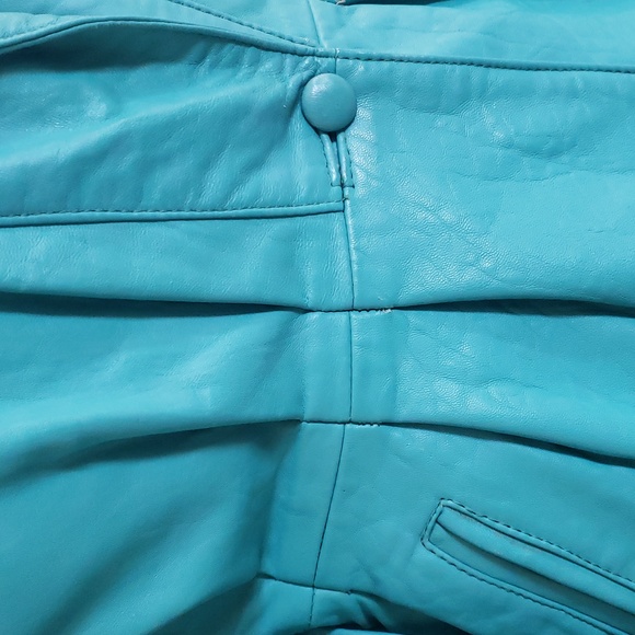 Vintage 80's Turquoise Leather Belted Jacket - Picture 14 of 15